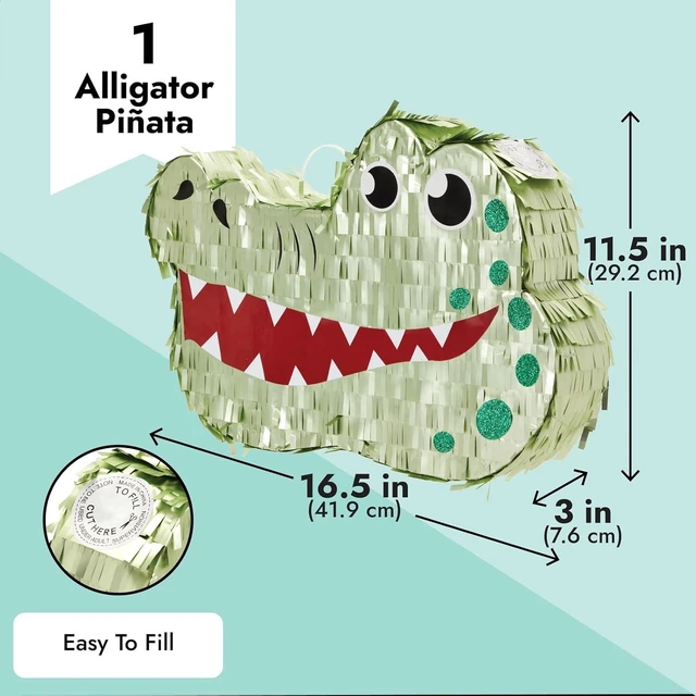 Alt view image 11 of 14 - BLUE PANDA Alligator Pinata - Small Green 16.5 x 11.5 x 3 In - Pinata for Kids Safari, Animal Party Decor & Alligator Party Supplies