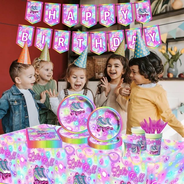 Alt view image 12 of 12 - 142Pcs Roller Skating Birthday Party Supplies Tableware Set Roller Skater Decoration Let's Roll Birthday for Boy or Girl,Colorful Plates and Napkins Cups Tablecloth Banner