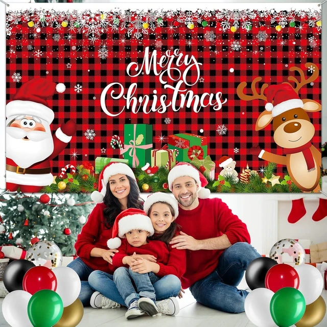 Alt view image 12 of 12 - Christmas Party Decorations Set Includes Christmas Santa Claus Snowflakes Backdrop Table Covers Multi Color Balloons Foil Santa Claus and Deer Balloons for Xmas Party Supplies Favors (Plaid Style)