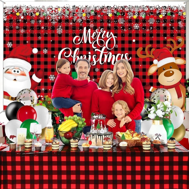 Alt view image 11 of 12 - Christmas Party Decorations Set Includes Christmas Santa Claus Snowflakes Backdrop Table Covers Multi Color Balloons Foil Santa Claus and Deer Balloons for Xmas Party Supplies Favors (Plaid Style)