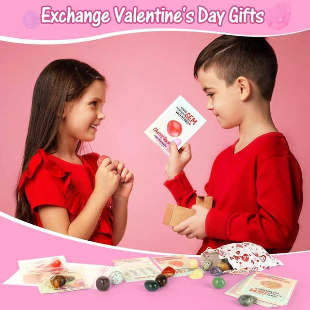 Alt view image 11 of 12 - Gifts for Kids - 28 Pack Exchange Cards & Natural Gemstone Crystals Rocks Minerals Bulk,Cards for Boys Girls Classroom Party Favors