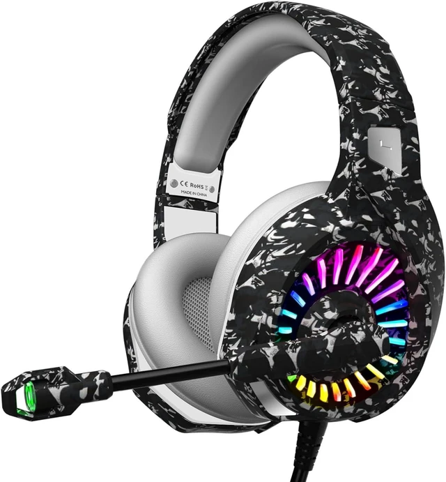 Alt view image 8 of 14 - ZIUMIER Camo Gaming Headset for PS4, PS5, Xbox One, PC, Laptop, Mac, Switch, 3.5MM Wired Gaming Headphones with Microphone, Bass Surround, LED Light, Camouflage