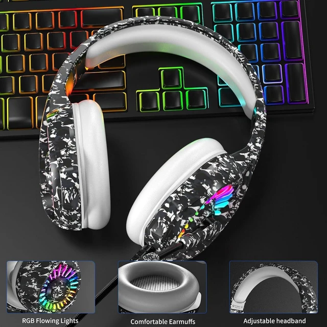 Alt view image 13 of 14 - ZIUMIER Camo Gaming Headset for PS4, PS5, Xbox One, PC, Laptop, Mac, Switch, 3.5MM Wired Gaming Headphones with Microphone, Bass Surround, LED Light, Camouflage