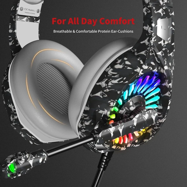 Alt view image 12 of 14 - ZIUMIER Camo Gaming Headset for PS4, PS5, Xbox One, PC, Laptop, Mac, Switch, 3.5MM Wired Gaming Headphones with Microphone, Bass Surround, LED Light, Camouflage