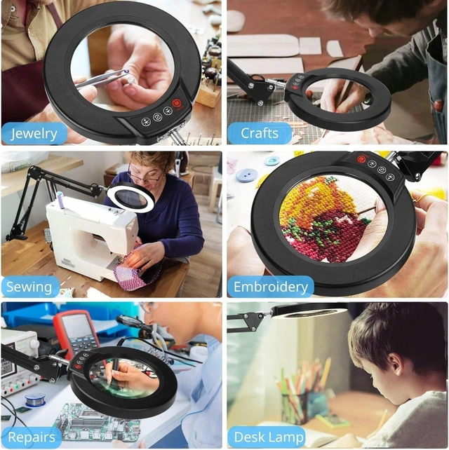 Alt view image 14 of 14 - Coyeth 10X Magnifying Glass with Light and Clamp, Real Glass Stand Lighted Magnifier, 5 Color Modes Stepless Dimmable LED Desk Lamp Hands Free for Crafts Hobby Reading Painting Sewing Close Work