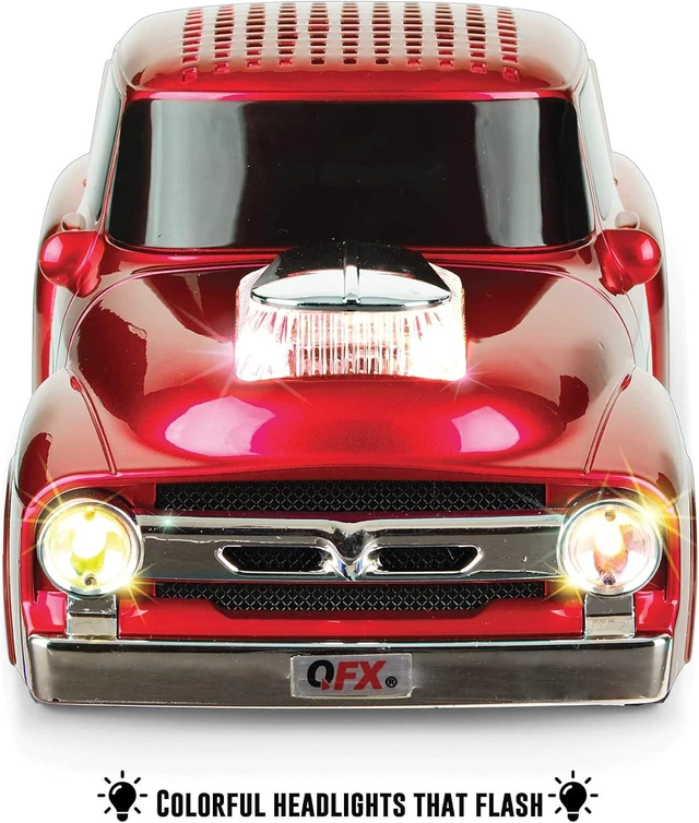 Alt view image 12 of 14 - QFX Bluetooth 1956 Pickup Truck Replica Speaker, 3-inch Speakers, Hands Free Link, Built-in Microphone, FM Radio and LED Party Lights, Red - BT-1956 RD