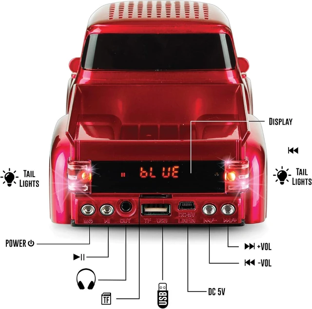 Alt view image 11 of 14 - QFX Bluetooth 1956 Pickup Truck Replica Speaker, 3-inch Speakers, Hands Free Link, Built-in Microphone, FM Radio and LED Party Lights, Red - BT-1956 RD