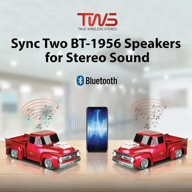 Alt view image 14 of 14 - QFX Bluetooth 1956 Pickup Truck Replica Speaker, 3-inch Speakers, Hands Free Link, Built-in Microphone, FM Radio and LED Party Lights, Red - BT-1956 RD