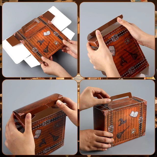 Alt view image 10 of 14 - 12 Pcs Magic Party Decorations Around The World Paperboard Suitcases Box Table Centerpieces 3 Size Vintage Stackable Trunk for Magical Birthday Around The World Party Photo Booth Supplies