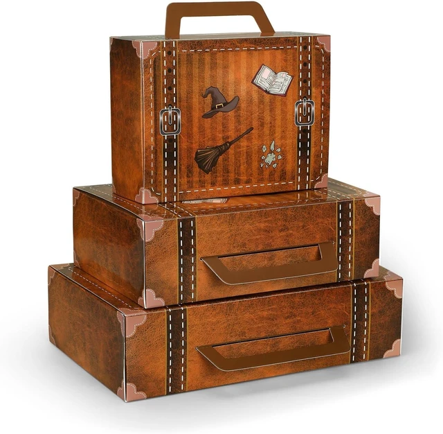 Alt view image 8 of 14 - 12 Pcs Magic Party Decorations Around The World Paperboard Suitcases Box Table Centerpieces 3 Size Vintage Stackable Trunk for Magical Birthday Around The World Party Photo Booth Supplies