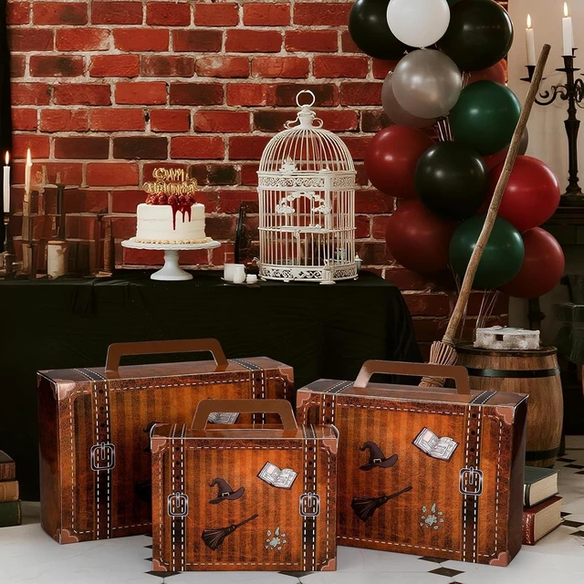 Alt view image 12 of 14 - 12 Pcs Magic Party Decorations Around The World Paperboard Suitcases Box Table Centerpieces 3 Size Vintage Stackable Trunk for Magical Birthday Around The World Party Photo Booth Supplies
