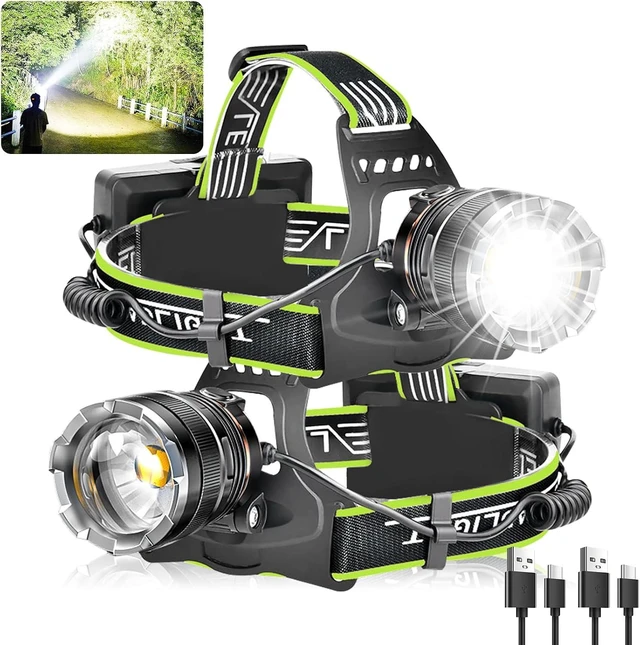 Alt view image 8 of 14 - Aikertec Rechargeable Headlamp 2 Pack, Super Bright Headlamp for Adults, IPX7 Waterproof, Adjustable Zoom & Red Light, 8 Modes for Camping, Hiking, Running, Fishing