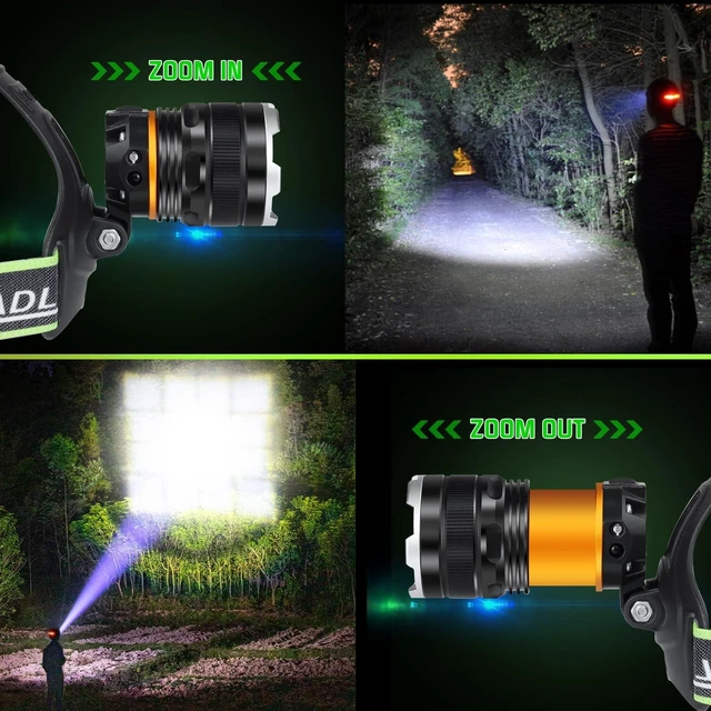 Alt view image 11 of 14 - Aikertec Rechargeable Headlamp 2 Pack, Super Bright Headlamp for Adults, IPX7 Waterproof, Adjustable Zoom & Red Light, 8 Modes for Camping, Hiking, Running, Fishing