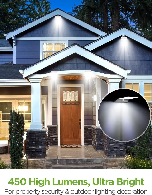 Alt view image 9 of 14 - InnoGear Solar Gutter Lights Outdoor, 80 LED Wall Mount Lighting with Motion Sensor 4 Working Modes IP65 Waterproof 450 Lumens for Front Door Yard Garage, Pack of 2