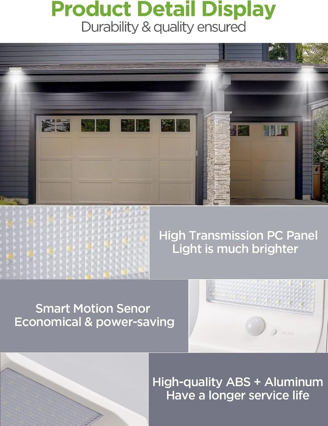 Alt view image 12 of 14 - InnoGear Solar Gutter Lights Outdoor, 80 LED Wall Mount Lighting with Motion Sensor 4 Working Modes IP65 Waterproof 450 Lumens for Front Door Yard Garage, Pack of 2