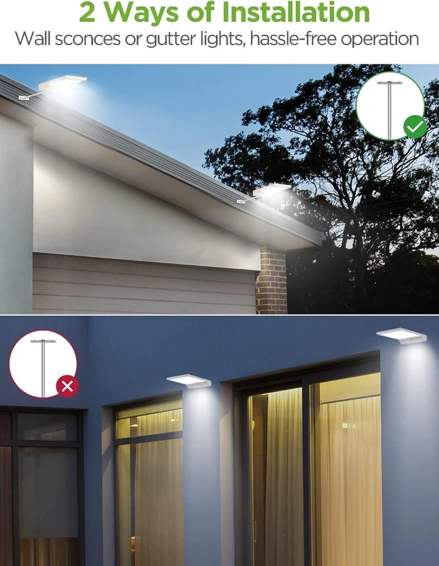 Alt view image 14 of 14 - InnoGear Solar Gutter Lights Outdoor, 80 LED Wall Mount Lighting with Motion Sensor 4 Working Modes IP65 Waterproof 450 Lumens for Front Door Yard Garage, Pack of 2