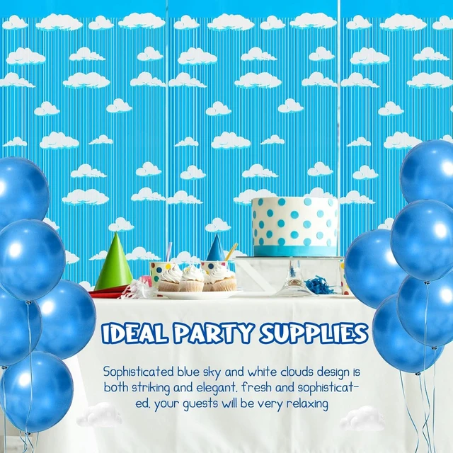 Alt view image 8 of 12 - XunYee Blue Sky White Clouds Birthday Party Supplies, Clouds Theme Tinsel Foil Fringe Curtains Toy Party Supplies, Cartoon Story Backdrop for Baby Shower Decorations(3 Pack)