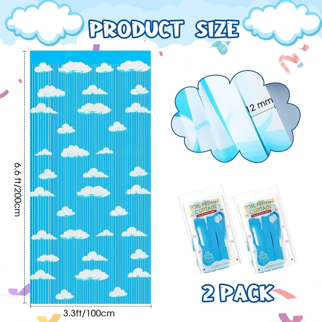Alt view image 9 of 12 - XunYee Blue Sky White Clouds Birthday Party Supplies, Clouds Theme Tinsel Foil Fringe Curtains Toy Party Supplies, Cartoon Story Backdrop for Baby Shower Decorations(3 Pack)