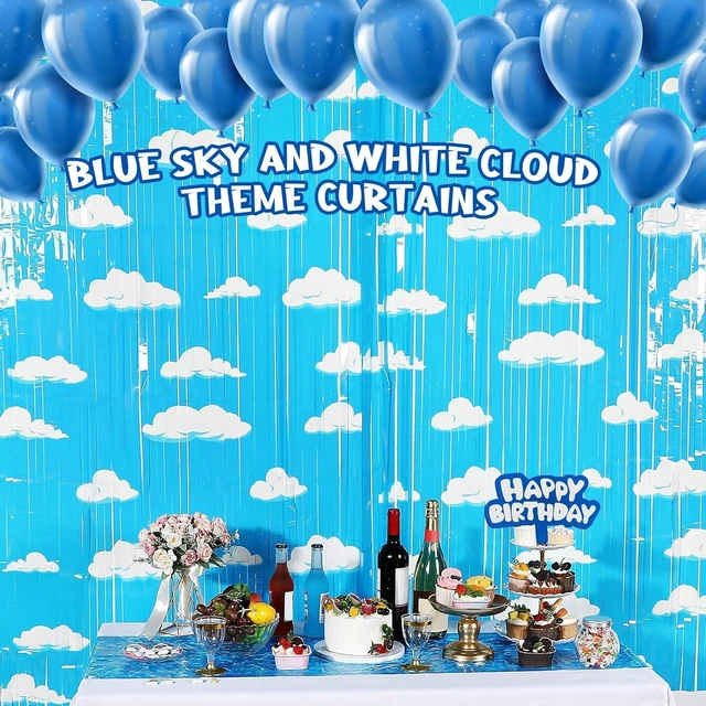 Alt view image 11 of 12 - XunYee Blue Sky White Clouds Birthday Party Supplies, Clouds Theme Tinsel Foil Fringe Curtains Toy Party Supplies, Cartoon Story Backdrop for Baby Shower Decorations(3 Pack)