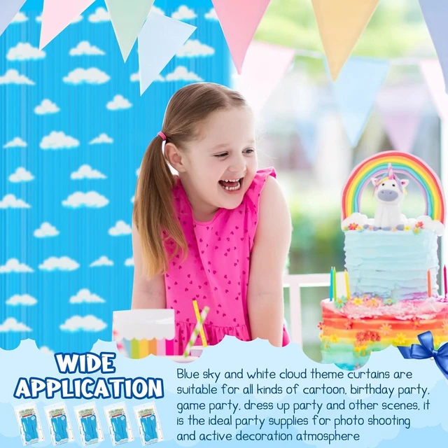 Alt view image 12 of 12 - XunYee Blue Sky White Clouds Birthday Party Supplies, Clouds Theme Tinsel Foil Fringe Curtains Toy Party Supplies, Cartoon Story Backdrop for Baby Shower Decorations(3 Pack)