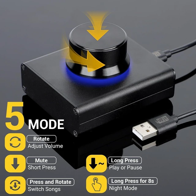 Alt view image 10 of 14 - DROK USB Volume Knob, Big PC Computer Speaker Volume Control Audio External USB Volume Control Knob with 1-Key Mute Function Support Win7 8 10 XP Mac Vista Android, Black