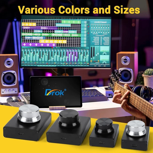Alt view image 14 of 14 - DROK USB Volume Knob, Big PC Computer Speaker Volume Control Audio External USB Volume Control Knob with 1-Key Mute Function Support Win7 8 10 XP Mac Vista Android, Black