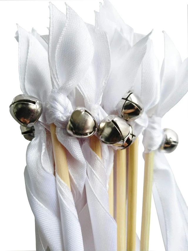 Alt view image 10 of 12 - Kingsnow 50PCS Ribbon Wands with Triple Ribbon and Silver Bell Party Wand Party Favors Streamers Ribbon Sticks Magic Fairy Wands for Wedding Decors