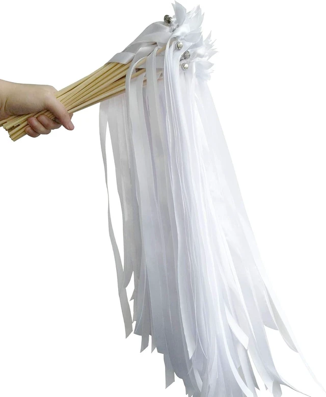 Alt view image 11 of 12 - Kingsnow 50PCS Ribbon Wands with Triple Ribbon and Silver Bell Party Wand Party Favors Streamers Ribbon Sticks Magic Fairy Wands for Wedding Decors