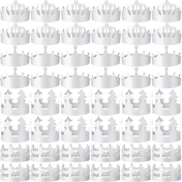 Alt view image 7 of 12 - Thenshop 120 Pcs White DIY Paper Crowns for Kids to Decorate Blank Birthday Party Decoration Crowns for Kids Princess Queen(Stylish Style)