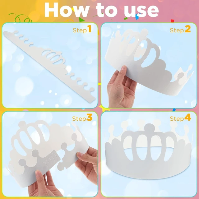 Alt view image 9 of 12 - Thenshop 120 Pcs White DIY Paper Crowns for Kids to Decorate Blank Birthday Party Decoration Crowns for Kids Princess Queen(Stylish Style)
