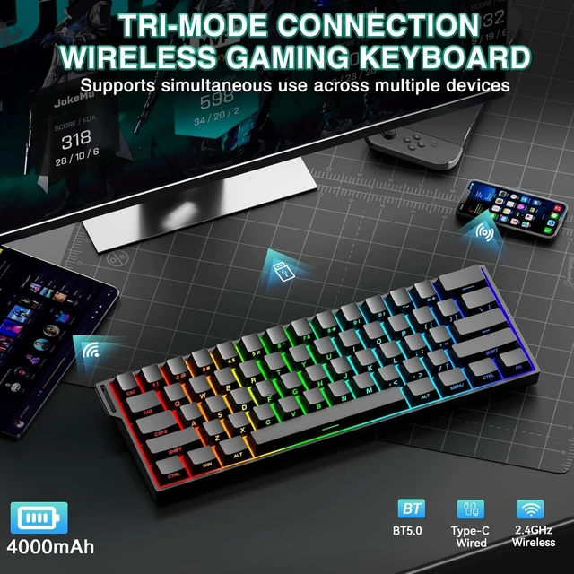 Alt view image 10 of 14 - Aula MINI60 HE PRO - 60% Mechanical Gaming Keyboard Wireless, Hall Effect Magnetic Switch Hot Swappable, Rapid Trigger Mode, 8000 Hz Polling Rate, 60 Percent Compact Design (Black)