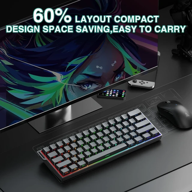 Alt view image 11 of 14 - Aula MINI60 HE PRO - 60% Mechanical Gaming Keyboard Wireless, Hall Effect Magnetic Switch Hot Swappable, Rapid Trigger Mode, 8000 Hz Polling Rate, 60 Percent Compact Design (Black)