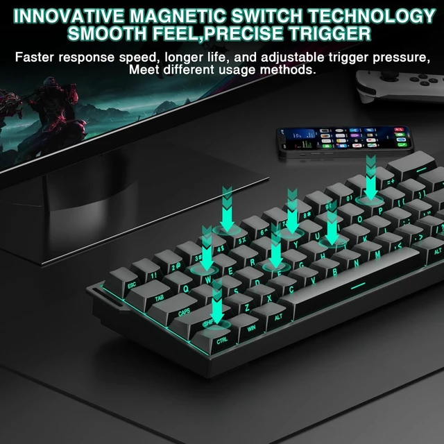 Alt view image 12 of 14 - Aula MINI60 HE PRO - 60% Mechanical Gaming Keyboard Wireless, Hall Effect Magnetic Switch Hot Swappable, Rapid Trigger Mode, 8000 Hz Polling Rate, 60 Percent Compact Design (Black)