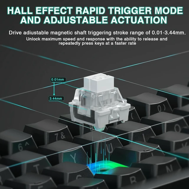 Alt view image 13 of 14 - Aula MINI60 HE PRO - 60% Mechanical Gaming Keyboard Wireless, Hall Effect Magnetic Switch Hot Swappable, Rapid Trigger Mode, 8000 Hz Polling Rate, 60 Percent Compact Design (Black)