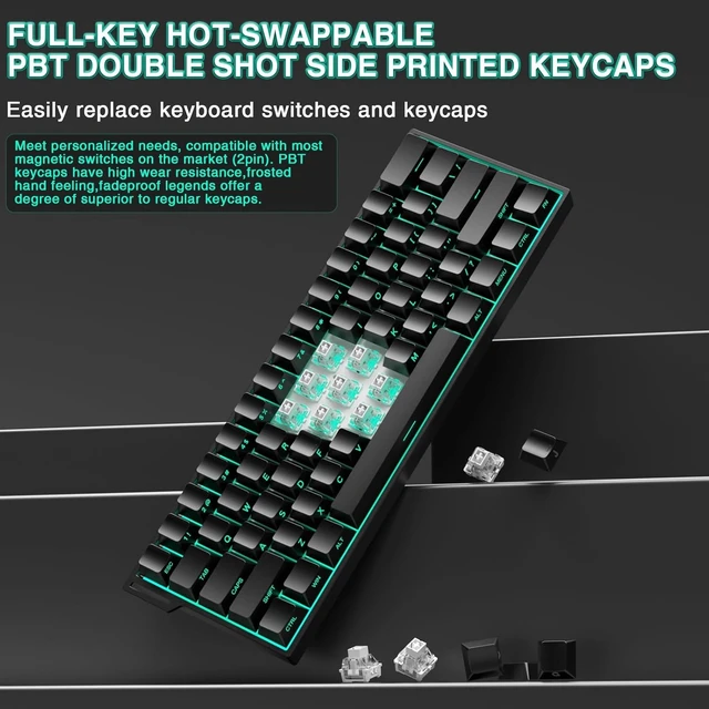 Alt view image 14 of 14 - Aula MINI60 HE PRO - 60% Mechanical Gaming Keyboard Wireless, Hall Effect Magnetic Switch Hot Swappable, Rapid Trigger Mode, 8000 Hz Polling Rate, 60 Percent Compact Design (Black)
