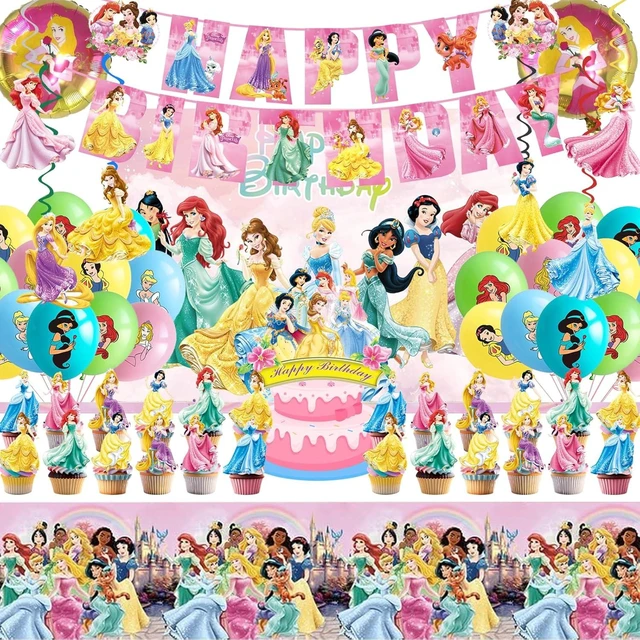 Alt view image 6 of 10 - 62PCS Disne Princess Party Supplies, Birthday Decorations Set Include Banner, Balloons, Backdrop, Cupcake Toppers, Tablecloth, Hanging Swirls for Kids Princess Theme Birthday Party