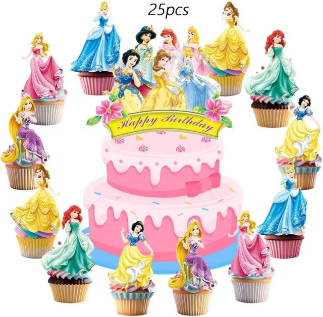 Alt view image 9 of 10 - 62PCS Disne Princess Party Supplies, Birthday Decorations Set Include Banner, Balloons, Backdrop, Cupcake Toppers, Tablecloth, Hanging Swirls for Kids Princess Theme Birthday Party
