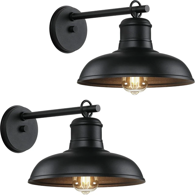 Alt view image 8 of 14 - 2-Pack Outdoor Wall Lights, Vintage Black Wall Sconces, Exterior Farmhouse Barn Light Fixtures, Indoor Wall Mount Lighting Fixtures, Anti-Rust Waterproof Exterior Light for Patio Porch Doorway Garage