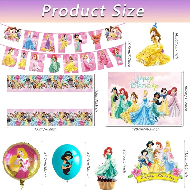 Alt view image 7 of 10 - 62PCS Disne Princess Party Supplies, Birthday Decorations Set Include Banner, Balloons, Backdrop, Cupcake Toppers, Tablecloth, Hanging Swirls for Kids Princess Theme Birthday Party