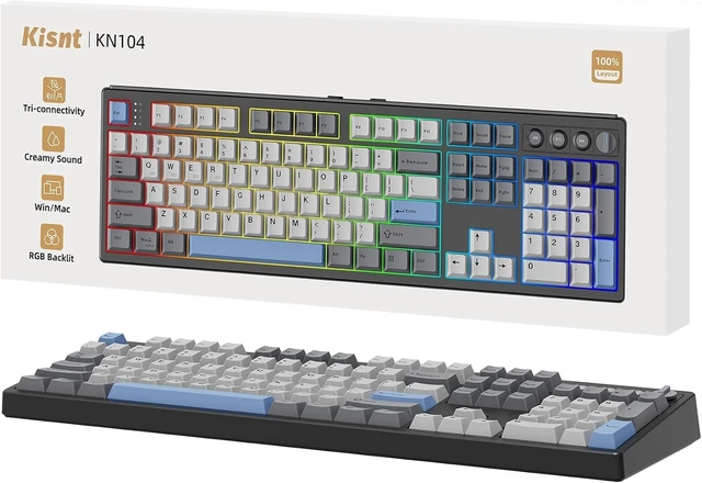 Alt view image 8 of 14 - KN104 Wireless Mechanical Gaming Keyboard, 100% Full Size 104 Keys with Number Pad, Custom RGB Backlit, Creamy Sound, Hot Swappable, Bluetooth/2.4GHz/USB-C for Win/Mac/PC (Carbon Black)