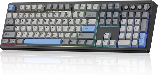 Alt view image 9 of 14 - KN104 Wireless Mechanical Gaming Keyboard, 100% Full Size 104 Keys with Number Pad, Custom RGB Backlit, Creamy Sound, Hot Swappable, Bluetooth/2.4GHz/USB-C for Win/Mac/PC (Carbon Black)