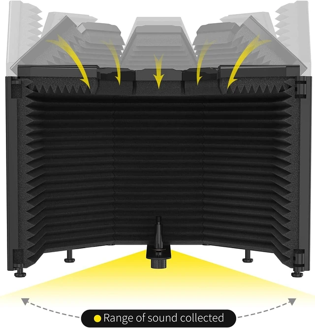 Alt view image 9 of 14 - XTUGA MIS02 Recording Microphone Isolation Shield, 5 Panels Soundproof Foam | High Density Pop Filter,Top Enclosed Foldable Soundproof Cover for Condenser Mic Home Studio Equipment,Podcast Recording
