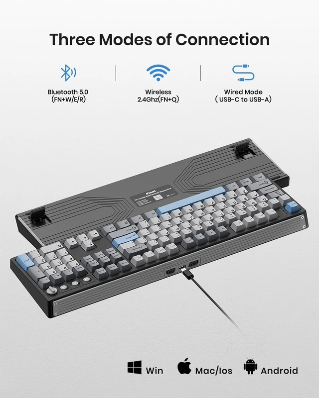 Alt view image 10 of 14 - KN104 Wireless Mechanical Gaming Keyboard, 100% Full Size 104 Keys with Number Pad, Custom RGB Backlit, Creamy Sound, Hot Swappable, Bluetooth/2.4GHz/USB-C for Win/Mac/PC (Carbon Black)
