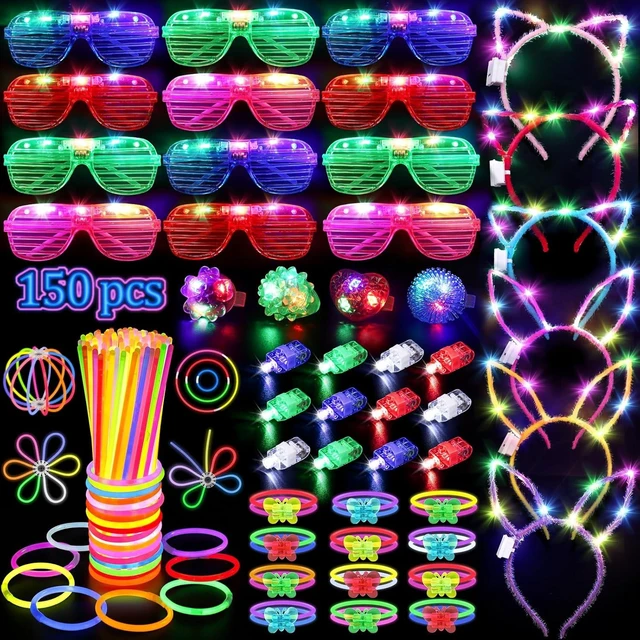 Alt view image 8 of 14 - 150PCS Glow in the Dark Party Supplies for Kids Adults, Light Up Party Favors with Light Up Glasses, Headband, Rings, 100 Glow Sticks Bulk Party Pack DIY Glow Necklaces Bracelets, Neon Party Supplies