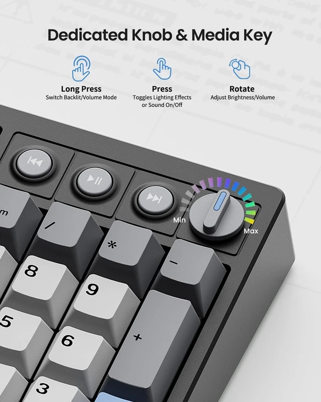 Alt view image 13 of 14 - KN104 Wireless Mechanical Gaming Keyboard, 100% Full Size 104 Keys with Number Pad, Custom RGB Backlit, Creamy Sound, Hot Swappable, Bluetooth/2.4GHz/USB-C for Win/Mac/PC (Carbon Black)