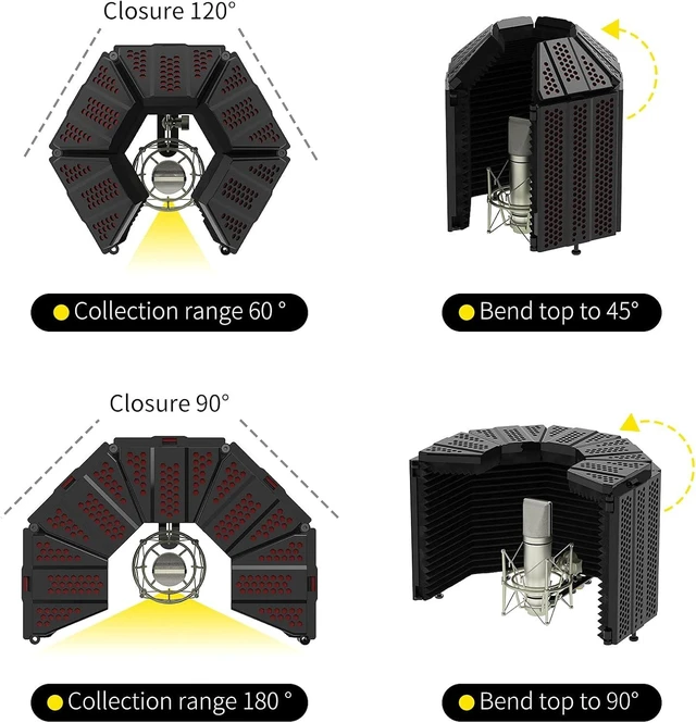 Alt view image 10 of 14 - XTUGA MIS02 Recording Microphone Isolation Shield, 5 Panels Soundproof Foam | High Density Pop Filter,Top Enclosed Foldable Soundproof Cover for Condenser Mic Home Studio Equipment,Podcast Recording