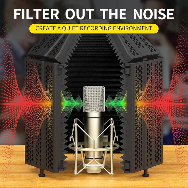 Alt view image 12 of 14 - XTUGA MIS02 Recording Microphone Isolation Shield, 5 Panels Soundproof Foam | High Density Pop Filter,Top Enclosed Foldable Soundproof Cover for Condenser Mic Home Studio Equipment,Podcast Recording