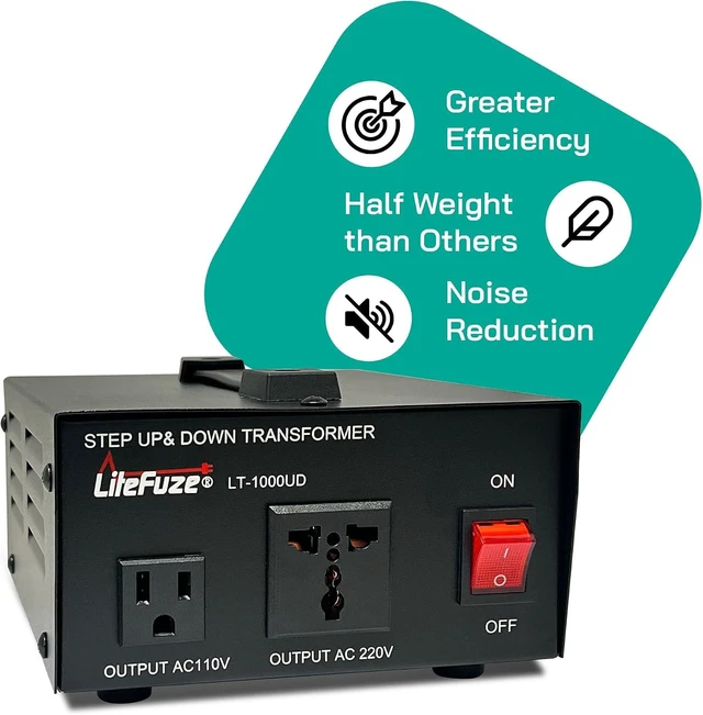 Alt view image 10 of 14 - LiteFuze 1000 Watt Voltage Converter Transformer Step Up/Down - 110v to 220v / 220v to 110v Power Converter - Fully USA Grounded Cord - Universal Outlet Socket, 2x US Outlets - CE Certified
