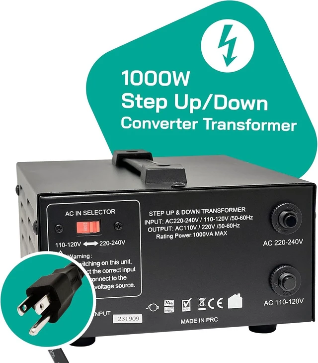 Alt view image 9 of 14 - LiteFuze 1000 Watt Voltage Converter Transformer Step Up/Down - 110v to 220v / 220v to 110v Power Converter - Fully USA Grounded Cord - Universal Outlet Socket, 2x US Outlets - CE Certified