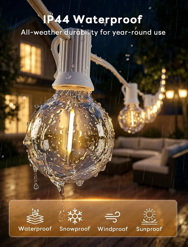 Alt view image 10 of 14 - Abeja LED Outdoor String Lights, 50FT G40 Patio String Lights with 52 Dimmable Shatterproof Bulbs, Waterproof Backyard Outdoor Hanging Lights for Backyard, Bistro, Porch, Deck Decor